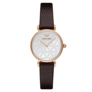 Emporio Armani Women's Quartz Brown Leather Strap Silver Dial 32mm Watch AR1990