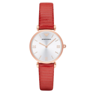 Emporio Armani Women's Quartz Red Leather Strap Silver Dial 32mm Watch AR1876