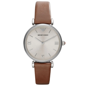 Emporio Armani Women's Quartz Brown Leather Strap Silver Dial 32mm Watch AR1679