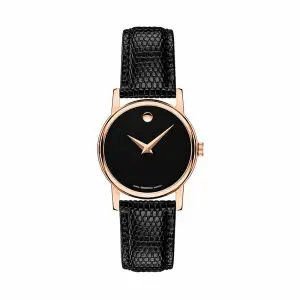 Movado Women’s Swiss Made Quartz Black Leather Strap Black Dial 28mm Watch 2100012 (Like New)