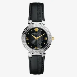 Versace Women’s Quartz Swiss Made Black Leather Strap Black Dial 35mm Watch V16020017 (Without Tag)