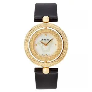 Versace Women Quartz Swiss Made Black Leather Strap Mother Of Pearl Dial 35mm Watch V79080017 (Without Tag)