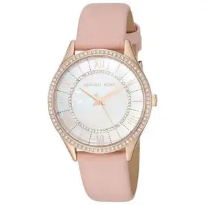 Michael Kors Women’s Quartz Pink Leather Strap Mother Of Pearl Dial 33mm Watch MK2690
