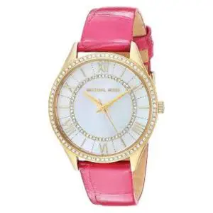 Michael Kors Women’s Quartz Pink Leather Strap Mother Of Pearl Dial 33mm Watch MK2709