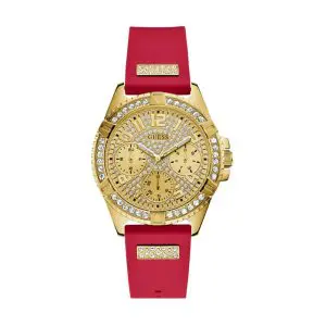 Guess Women’s Quartz Red Silicone Strap Gold Dial 27mm Watch GW0045L2