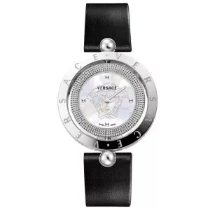 Versace Women Quartz Swiss Made Black Leather Strap Mother Of Pearl Dial 35mm Watch V79080017 (Without Tag)