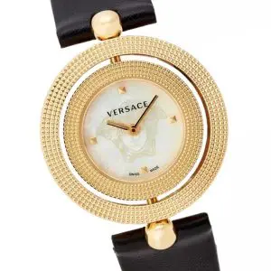 Alternative view of Versace Women Quartz Swiss Made Black Leather Strap Mother Of Pearl Dial 35mm Watch V79080017 (Without Tag)