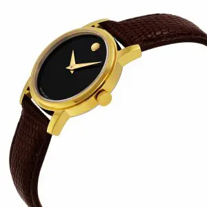 Alternative view of Movado Museum Women's Quartz Swiss Made Dark Brown Leather Strap Black Dial 27mm Watch 2100006/1 (Like New)