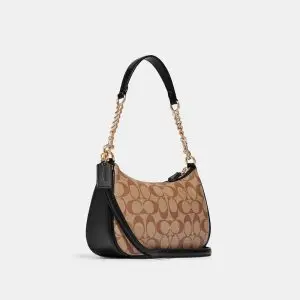 Coach Teri Shoulder Bag In Signature Canvas in Khaki/Black (Size: L 25.4cm, H 17.8cm, W 10.8cm) CA548-2 - Image 3