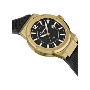 Ferragamo Men’s Swiss Made Quartz Black Silicone Strap Black Dial 44mm Watch SFHY00321 (Without Tag)
