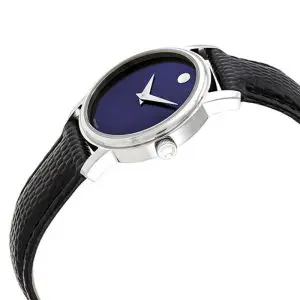 Alternative view of Movado Women’s Quartz Swiss Made Black Leather Strap Blue Dial 27mm Watch 2100010 (Like New)