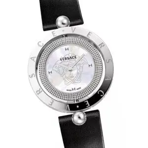 Versace Women Quartz Swiss Made Black Leather Strap Mother Of Pearl Dial 35mm Watch V79070017 (Without Tag)