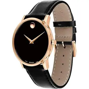 Alternative view of Movado Men’s Quartz Swiss Made Black Leather Strap Black Dial 40mm Watch 0607315 (Like New)