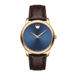 Movado Women’s Quartz Swiss Made Dark Brown Leather Strap Blue Dial 27mm Watch 2100013 (Like New)