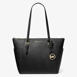 Michael Kors Charlotte Large Tote Bag In Saffiano Leather With Top Zip For Women's -BLACK (Size: W:12.07cm H:25.40cm D:38.10cm) 35T0GCFT7L
