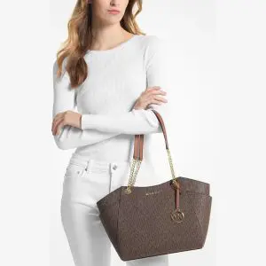 Michael Kors Jet Set Large Chain Shoulder Tote Bag For Womens -Brown (Size: W:12.70cm H:24.77cm D:39.37cm) 35S4GTVT3B