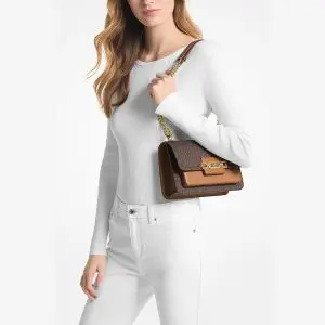 Michael Kors Large Heather Logo Shoulder Bag For Women's -BROWN & ACORN (Size: W:6.99cm H:15.24cm D:23.50cm) 30S2G7HL3B