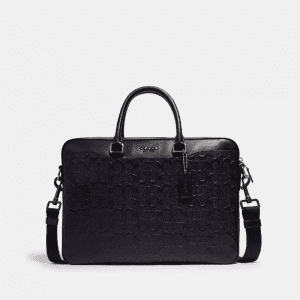 Coach Men's Beckett Slim Brief in Signature Leather Business Laptop Briefcase Bag (Size: L37.5cm, H27.9cm, W7.0cm) F72973