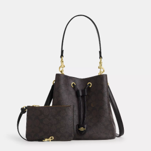 Coach Rowan Bucket Bag In Signature Canvas Dark Brown (Size: L21cm, H14cm, W21cm) CBH07-2