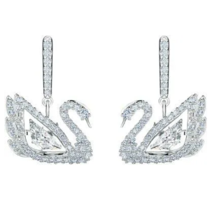Swarovski Women's Dancing Swan Pierced Earrings White Rhodium Plated 5514420