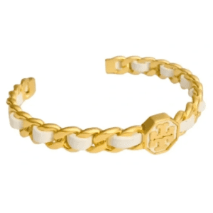 Tory Burch Women's Marion Gold & White Leather Chain Bracelet TB04187