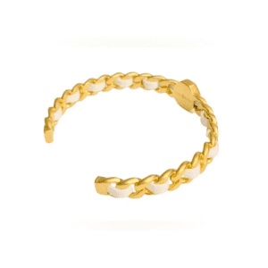 Tory Burch Women's Marion Gold & White Leather Chain Bracelet TB04187 - Image 4