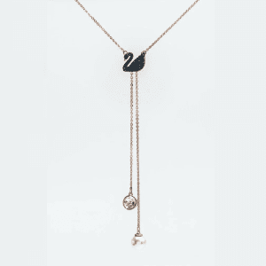 Swarovski Women's Iconic Swan Y Necklace Black Rose Gold-Tone Plated 5351806