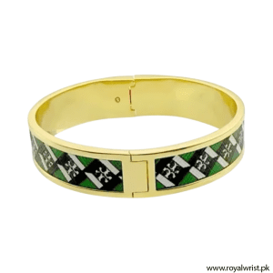 Alternative view of Tory Burch Leather Inlay Hinged Bangle Bracelet in Green TB49410