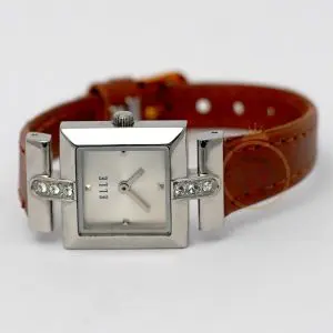 Elle Women’s Quartz Camel Brown Leather Strap Silver Sunray Dial 22mm Watch EL20021S05C-RW (Like New)