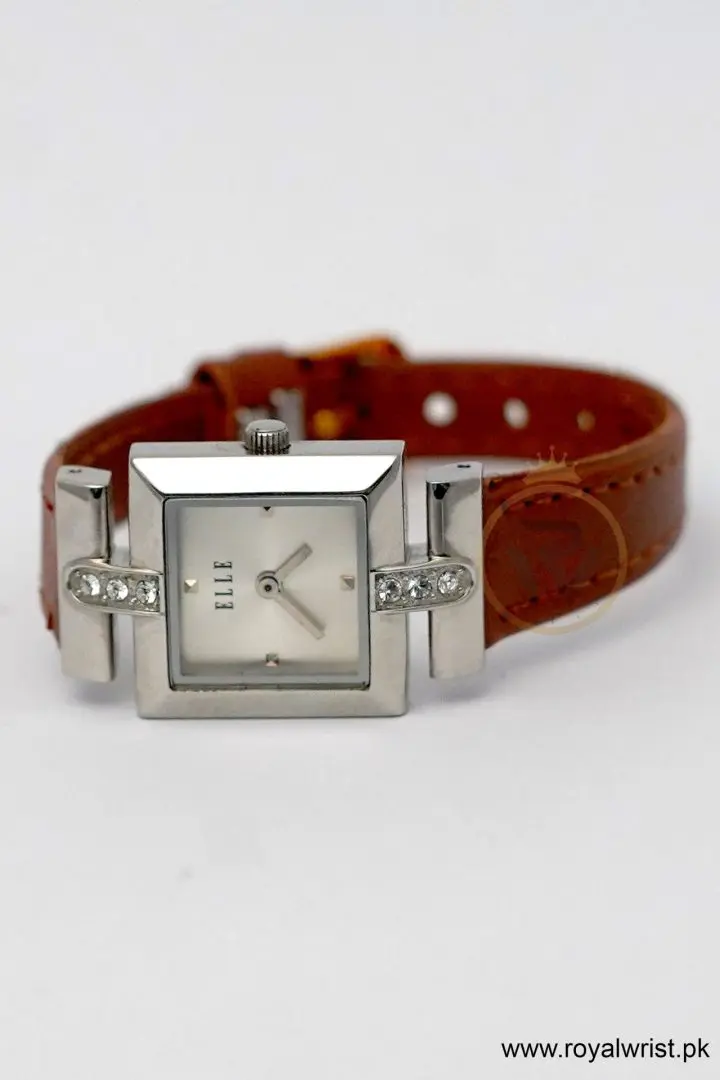 Elle Women’s Quartz Camel Brown Leather Strap Silver Sunray Dial 22mm Watch EL20021S05C-RW (Like New)