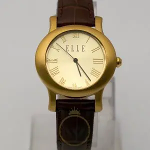 Alternative view of Elle Women’s Quartz Dark Brown Leather Strap Champagne Dial 38mm Watch EL20030S04N (Like New)