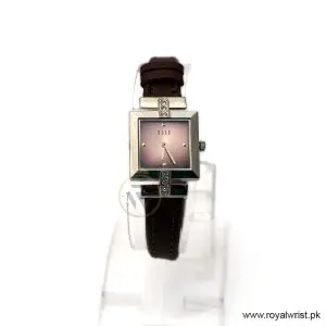 Elle Women’s Quartz Brown Leather Strap Pink Dial 25mm Watch EL20028S03C (Like New)