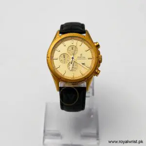 Festina Men’s Quartz Black Leather Strap Gold Dial 43mm Watch F20419/1 (Like New)