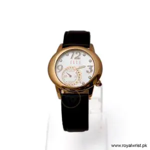 Elle Women’s Quartz Dark Brown Leather Strap Mother Of Pearl Dial 40mm Watch EL20049S03N (Like New)