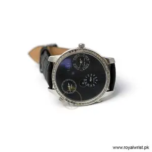 Alternative view of Elle Women’s Quartz Black Leather Strap Black Mother Of Pearl Dial 45mm (Three-Time Zone) Watch EL20070S02C/1 (Like New)