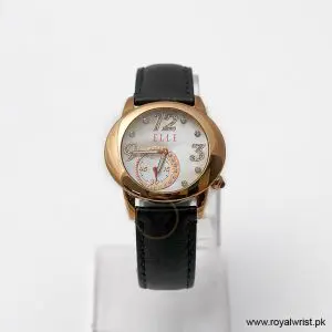 Elle Women’s Quartz Black Leather Strap Mother Of Pearl Dial 40mm Watch EL20049S03N/1 (Like New)