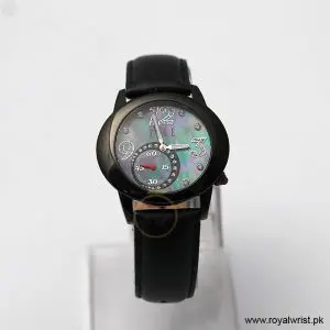 Elle Women’s Quartz Black Leather Strap Black Mother Of Pearl Dial 40mm Watch EL20049S05N (Like New)
