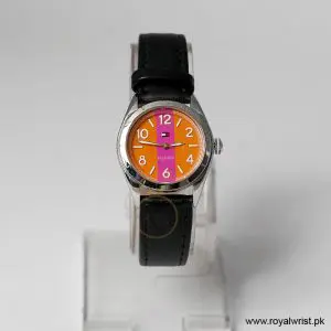 Tommy Hilfiger Women’s Quartz Black Leather Strap Orange & Pink Dial 30mm Watch 1781296/1 (Like New)