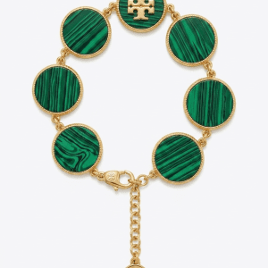 Tory Burch Malachite Link Bracelet – Gold & Green Logo Medallions TB9536