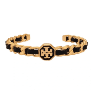 Tory Burch Women's Marion Gold & Black Leather Chain Bracelet TB04187-1