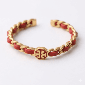 Alternative view of Tory Burch Women's Marion Gold & Red Leather Chain Bracelet TB04187-2