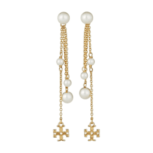 Tory Burch Women's Kira Imitation Pearl Linear Drop Gold Tone Earrings TB96351