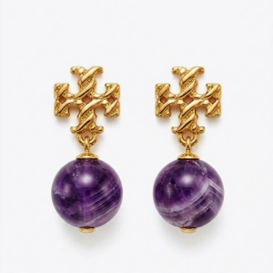 Tory Burch Women's Kira Gold Motif Purple Drop Earrings TB32964-4