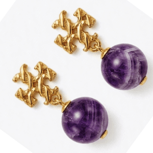 Alternative view of Tory Burch Women's Kira Gold Motif Purple Drop Earrings TB32964-4