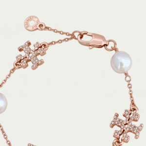 Alternative view of Tory Burch Women’s Rhinestone Pearl Rose Gold-Tone Crystal & Pearl Bracelet TB9835-1
