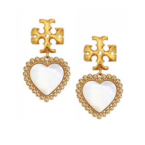 Tory Burch Roxanne Heart Drop Earrings Gold Tone Logo with Mother of Pearl TB8386