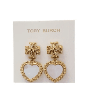 Alternative view of Tory Burch Roxanne Heart Drop Earrings Gold Tone Logo with Mother of Pearl TB8386