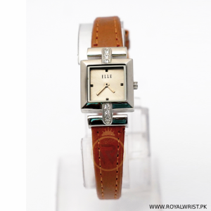 Elle Women’s Quartz Camel Brown Leather Strap Silver Sunray Dial 22mm Watch EL20021S05C-RW (Like New)