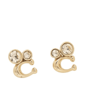Coach Women’s Signature “C” Crystal Stud Gold Tone Earrings C9450