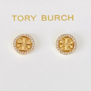Tory Burch Women’s Circle Pavé Double T Logo Stud Earrings Gold Tone TB6356
